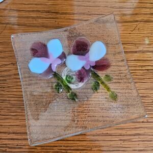 Elegant Art Glass Jewelry Dish with Floral Design by Dynasty Gallery Ring Dish